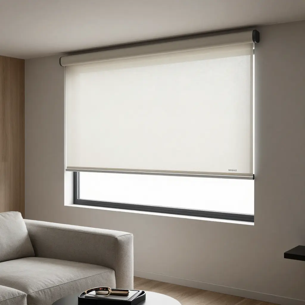 Modern motorized shades in contemporary living space